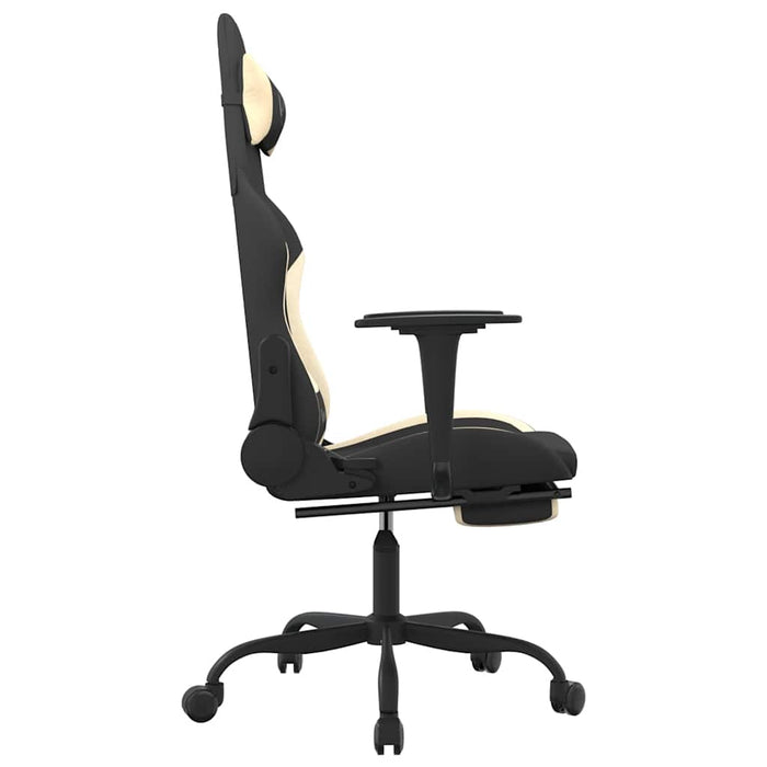 Scaun de gaming cu masaj/suport picioare, negru și crem, textil - WALTI WALTI