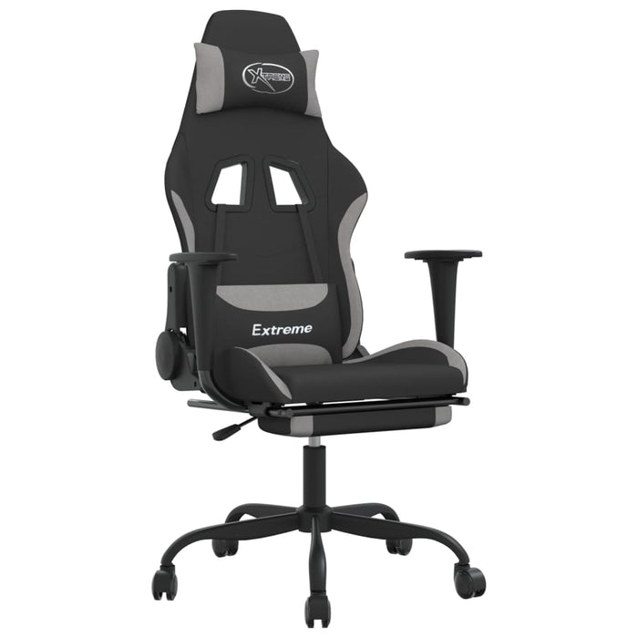 Scaun gaming cu masaj/suport picioare, negru/gri deschis textil - WALTI WALTI