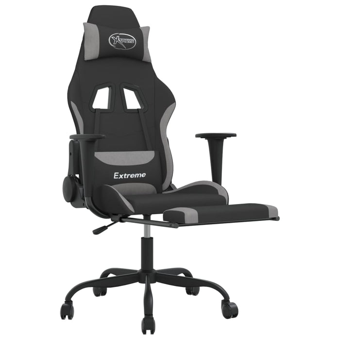 Scaun gaming cu masaj/suport picioare, negru/gri deschis textil - WALTI WALTI