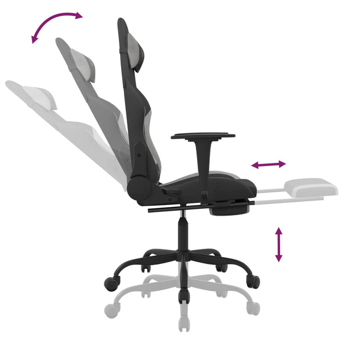 Scaun gaming cu masaj/suport picioare, negru/gri deschis textil - WALTI WALTI