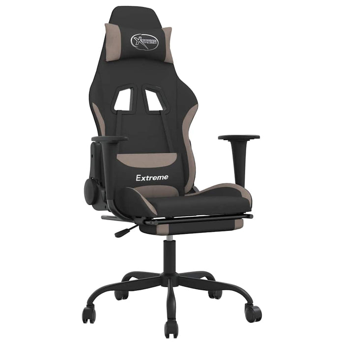 Scaun de gaming cu masaj/suport picioare, negru / taupe, textil WALTI