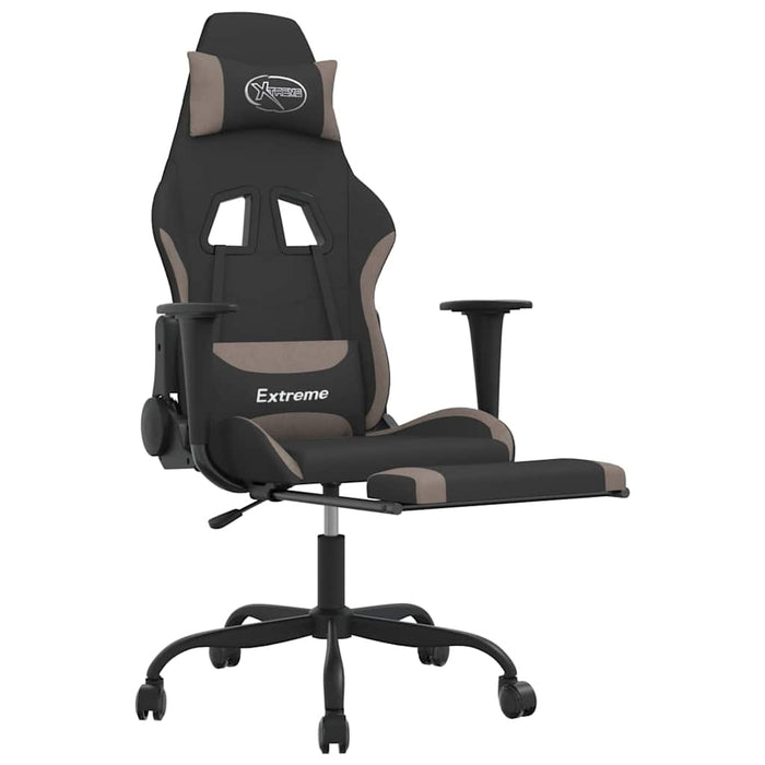 Scaun de gaming cu masaj/suport picioare, negru / taupe, textil WALTI