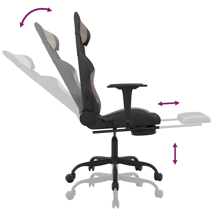 Scaun de gaming cu masaj/suport picioare, negru / taupe, textil WALTI