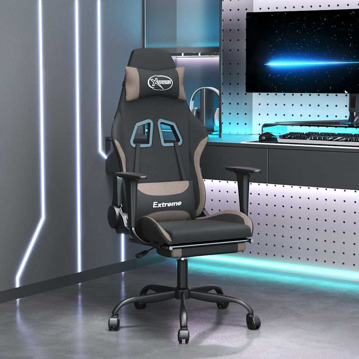 Scaun de gaming cu masaj/suport picioare, negru / taupe, textil WALTI