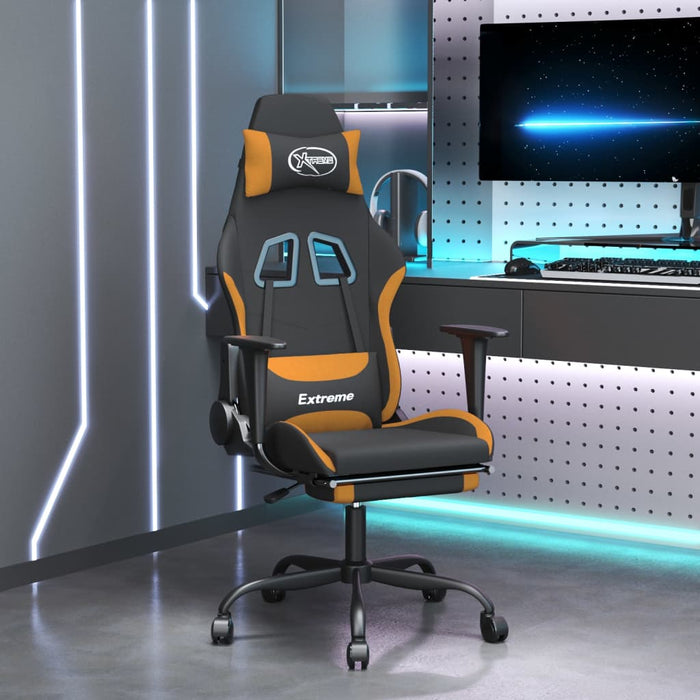 Scaun de gaming cu masaj/suport picioare, negru / oranj, textil - WALTI WALTI