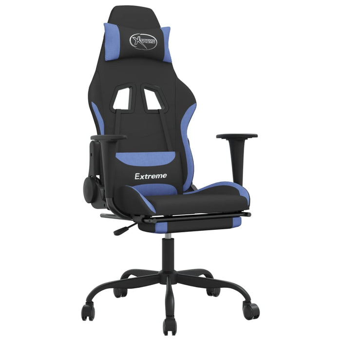 Scaun de gaming cu masaj/suport picioare, negru/albastru textil - WALTI WALTI