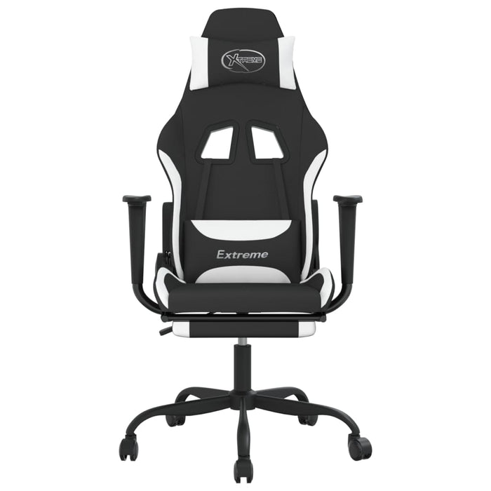 Scaun de gaming cu masaj/suport picioare, negru și alb, textil - WALTI WALTI