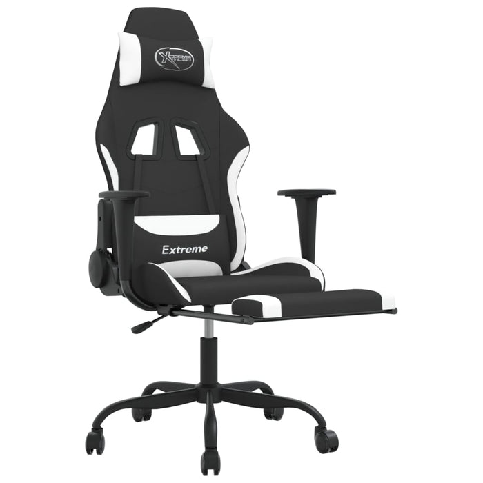 Scaun de gaming cu masaj/suport picioare, negru și alb, textil - WALTI WALTI