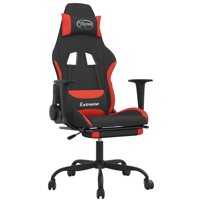 Scaun de gaming cu masaj/suport picioare, negru și roșu, textil WALTI