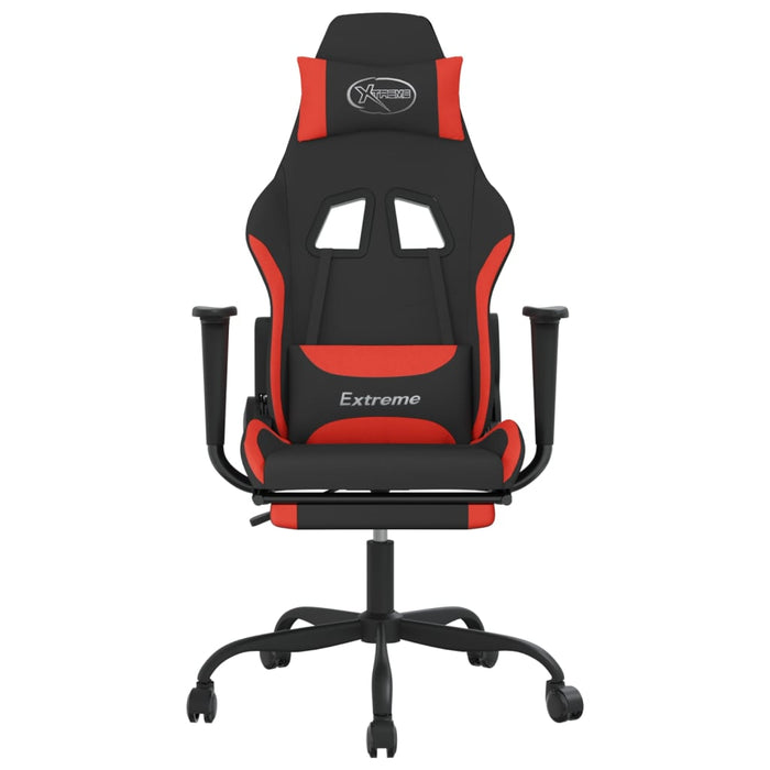 Scaun de gaming cu masaj/suport picioare, negru și roșu, textil WALTI