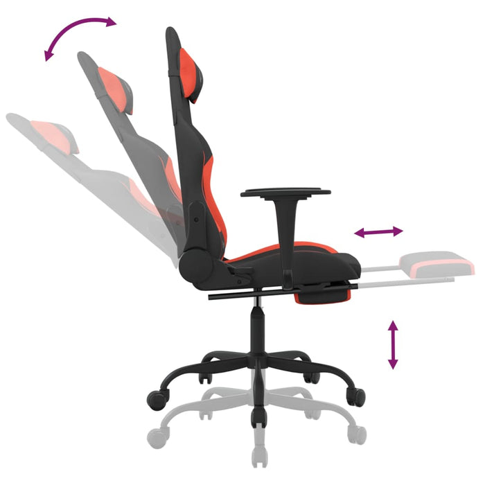 Scaun de gaming cu masaj/suport picioare, negru și roșu, textil WALTI