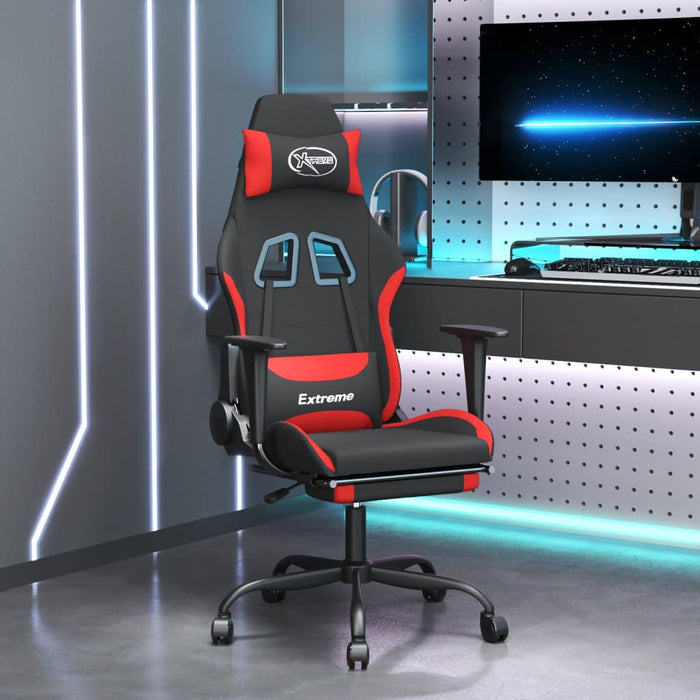 Scaun de gaming cu masaj/suport picioare, negru și roșu, textil WALTI