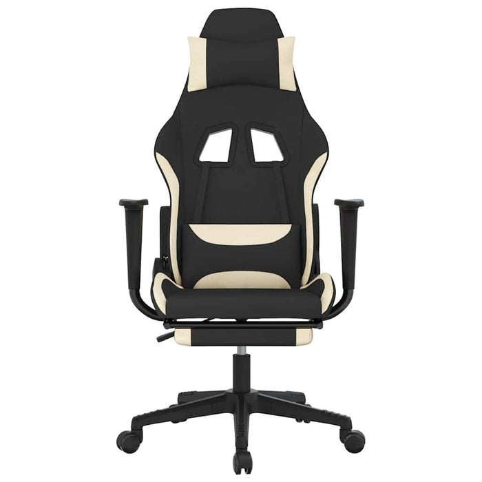 Scaun de gaming cu masaj/suport picioare, negru și crem, textil WALTI