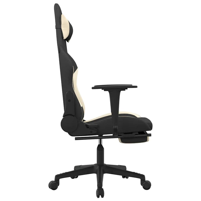 Scaun de gaming cu masaj/suport picioare, negru și crem, textil WALTI