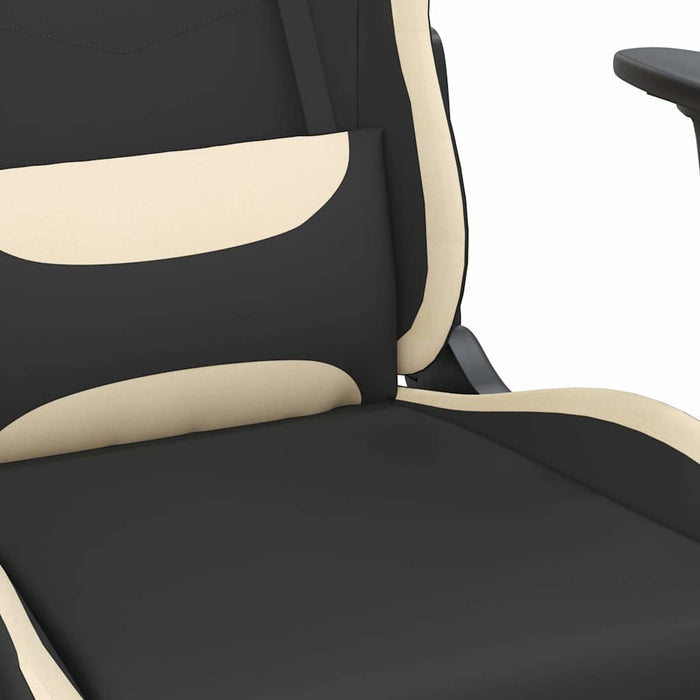 Scaun de gaming cu masaj/suport picioare, negru și crem, textil WALTI