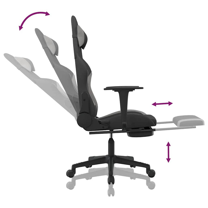 Scaun gaming cu masaj/suport picioare, negru/gri deschis textil - WALTI WALTI