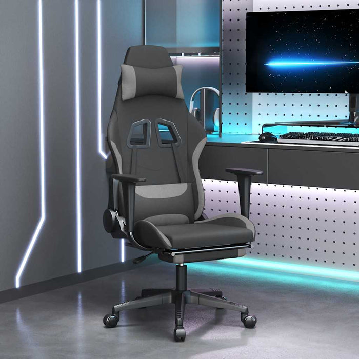 Scaun gaming cu masaj/suport picioare, negru/gri deschis textil - WALTI WALTI