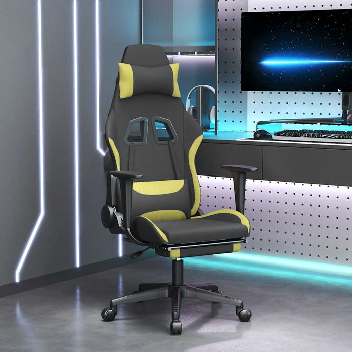 Scaun gaming masaj/suport picioare, negru/verde deschis textil - WALTI WALTI