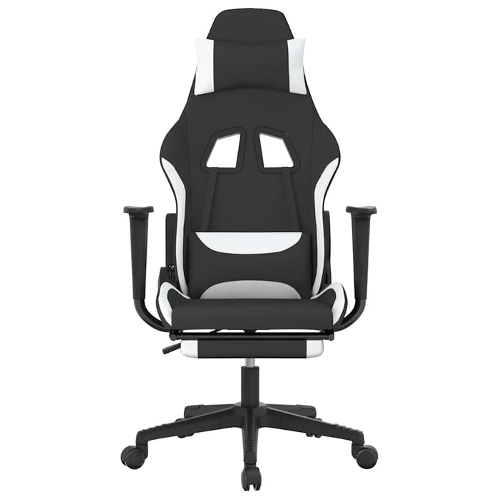 Scaun de gaming cu masaj/suport picioare, negru și alb, textil WALTI