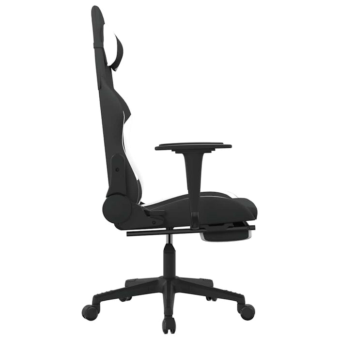 Scaun de gaming cu masaj/suport picioare, negru și alb, textil WALTI