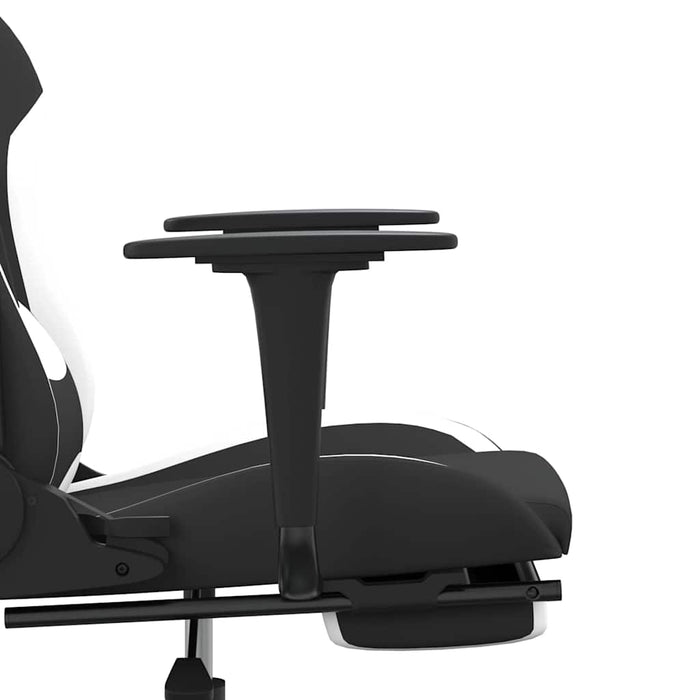 Scaun de gaming cu masaj/suport picioare, negru și alb, textil WALTI