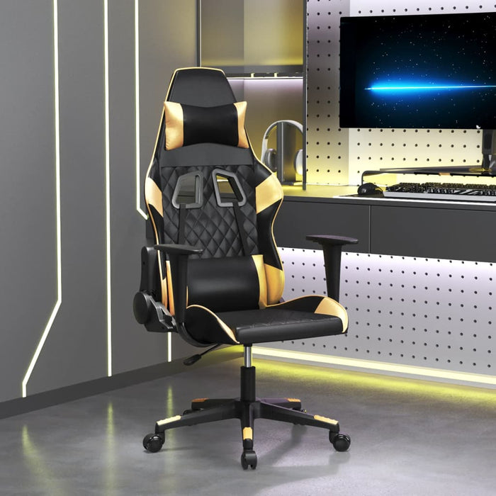 Scaun de gaming de masaj, negru și auriu, piele ecologică - WALTI WALTI