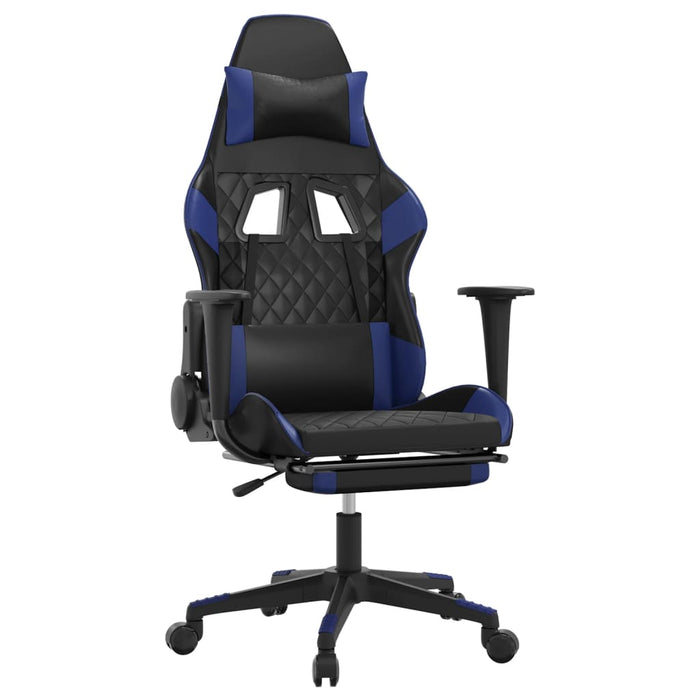 Scaun de gaming masaj/suport picioare negru/albastru piele eco - WALTI WALTI