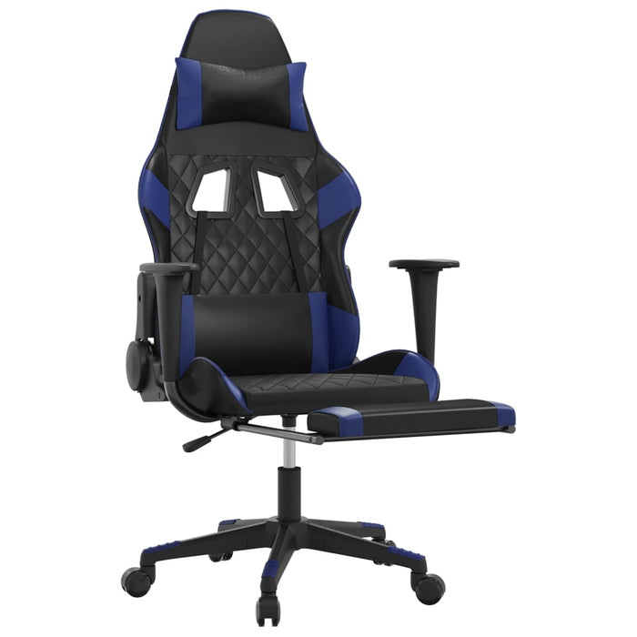 Scaun de gaming masaj/suport picioare negru/albastru piele eco - WALTI WALTI