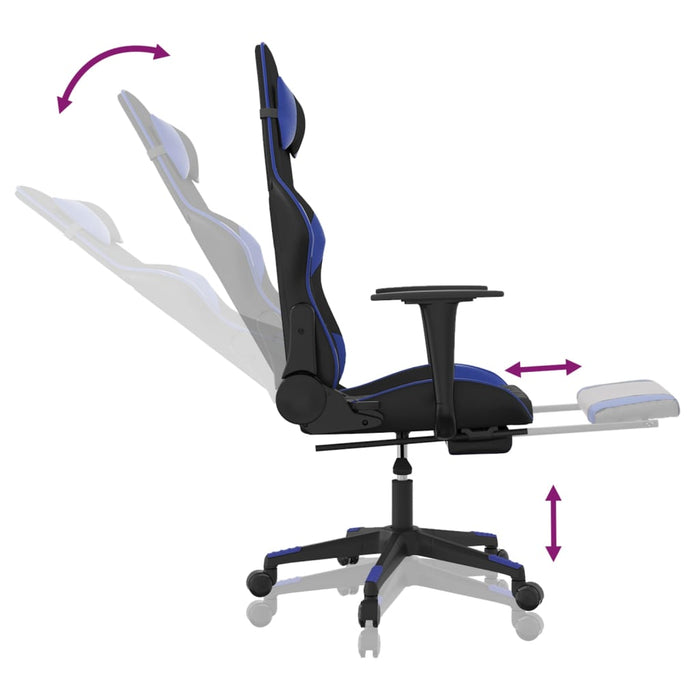 Scaun de gaming masaj/suport picioare negru/albastru piele eco - WALTI WALTI