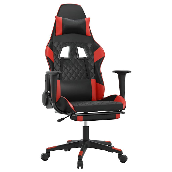 Scaun de gaming cu masaj/suport picioare, negru/roșu, piele eco - WALTI WALTI