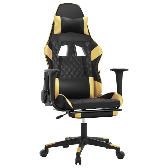 Scaun de gaming cu masaj/suport picioare negru/auriu piele eco - WALTI WALTI