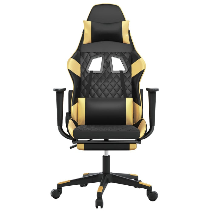 Scaun de gaming cu masaj/suport picioare negru/auriu piele eco - WALTI WALTI