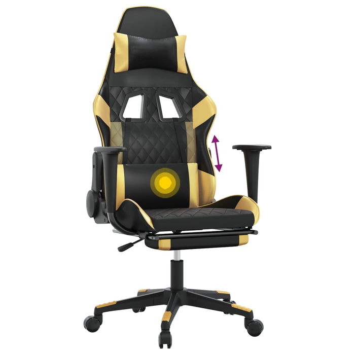 Scaun de gaming cu masaj/suport picioare negru/auriu piele eco - WALTI WALTI