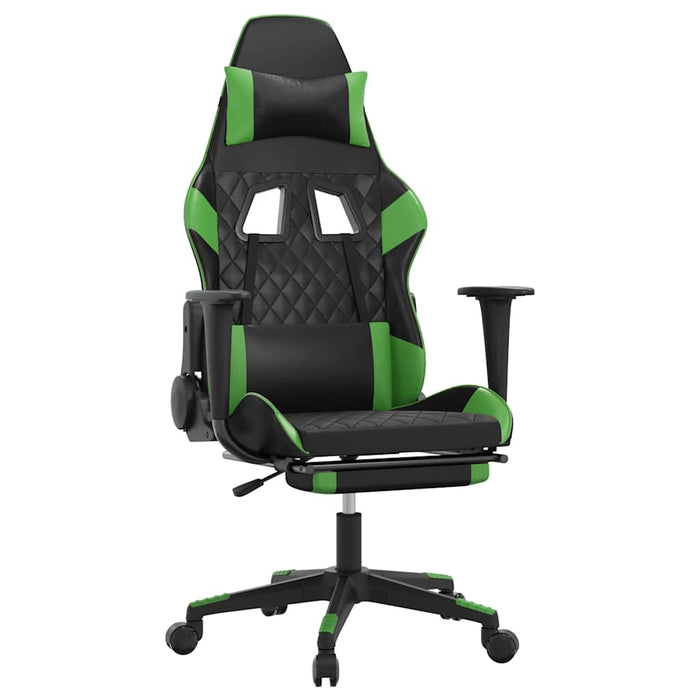 Scaun gaming de masaj/suport picioare, negru/verde, piele eco - WALTI WALTI