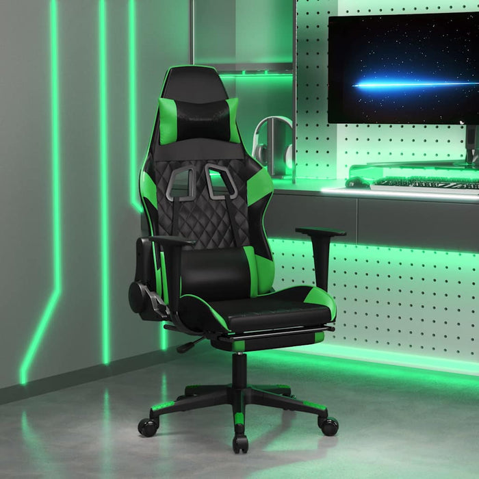 Scaun gaming de masaj/suport picioare, negru/verde, piele eco - WALTI WALTI
