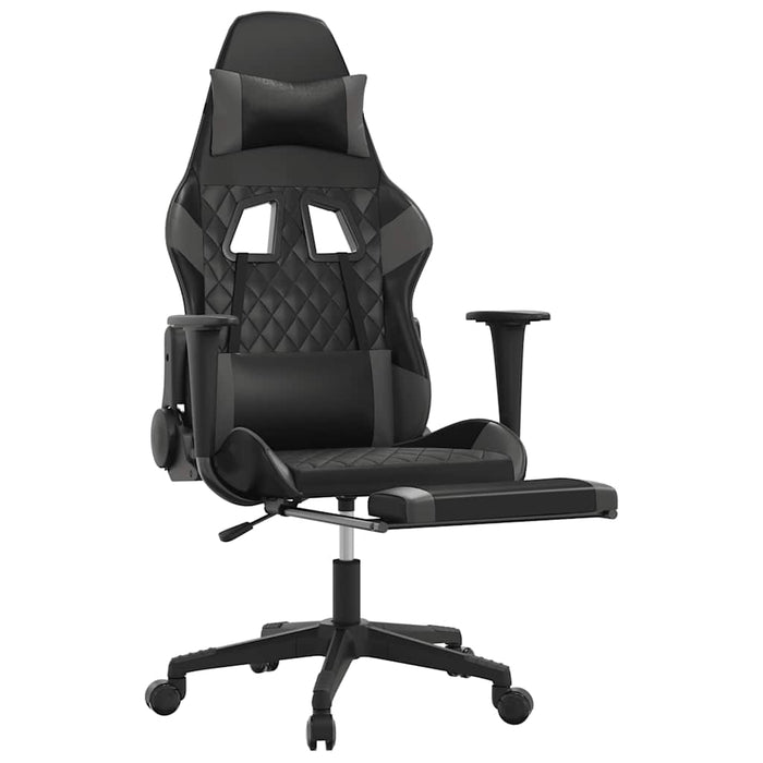 Scaun de gaming cu masaj/suport picioare, negru/gri, piele eco - WALTI WALTI