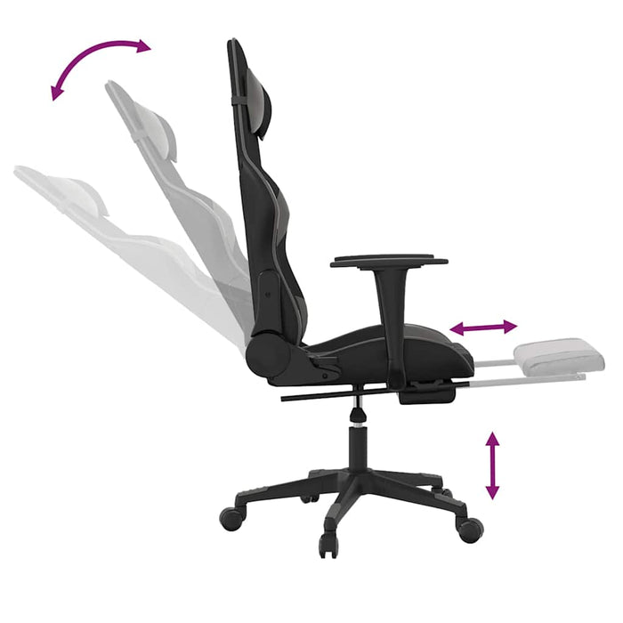 Scaun de gaming cu masaj/suport picioare, negru/gri, piele eco - WALTI WALTI