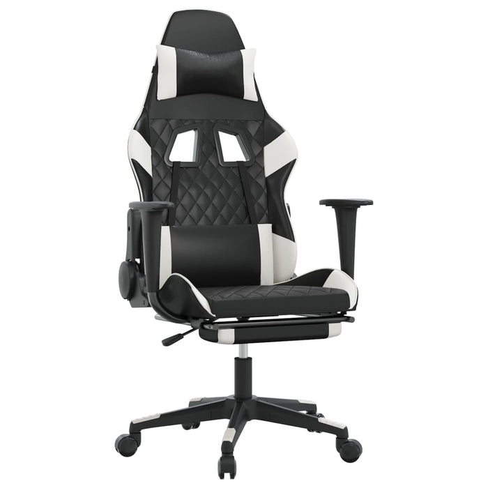 Scaun de gaming masaj/suport picioare alb/negru piele eco - WALTI WALTI