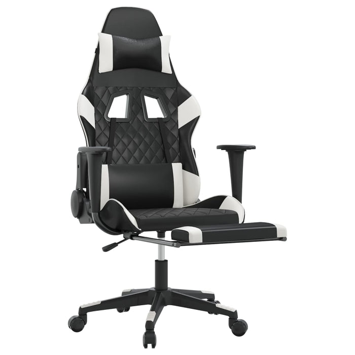 Scaun de gaming masaj/suport picioare alb/negru piele eco - WALTI WALTI