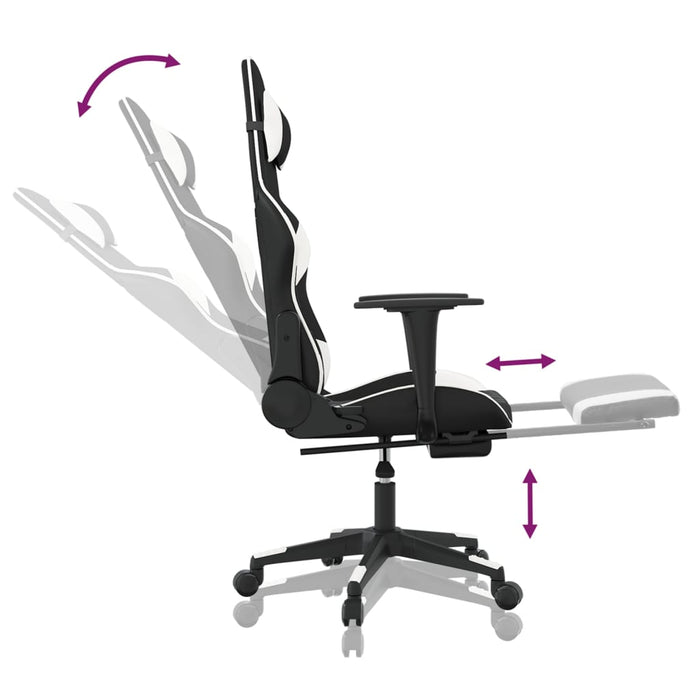 Scaun de gaming masaj/suport picioare alb/negru piele eco - WALTI WALTI