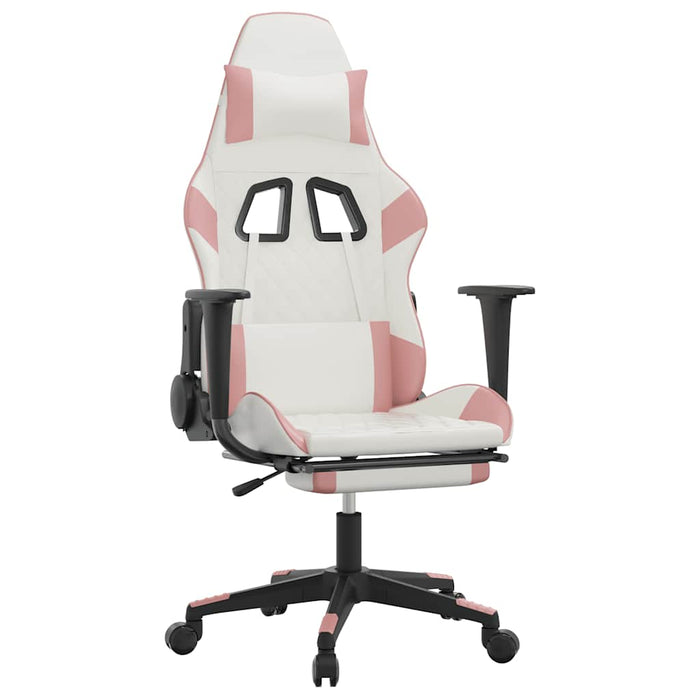Scaun gaming de masaj/suport picioare, alb/roz, piele ecologică - WALTI WALTI