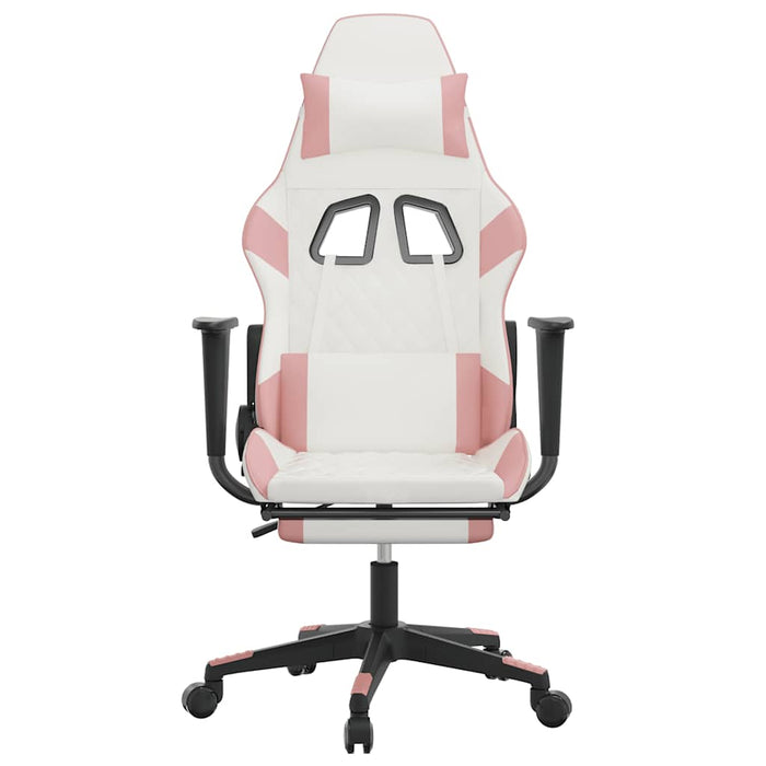 Scaun gaming de masaj/suport picioare, alb/roz, piele ecologică - WALTI WALTI