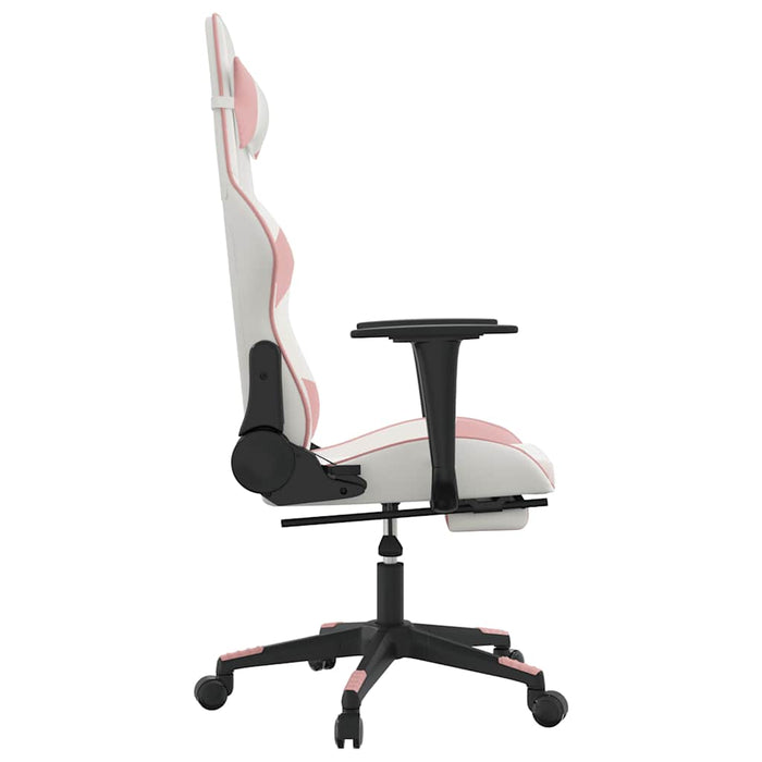 Scaun gaming de masaj/suport picioare, alb/roz, piele ecologică - WALTI WALTI