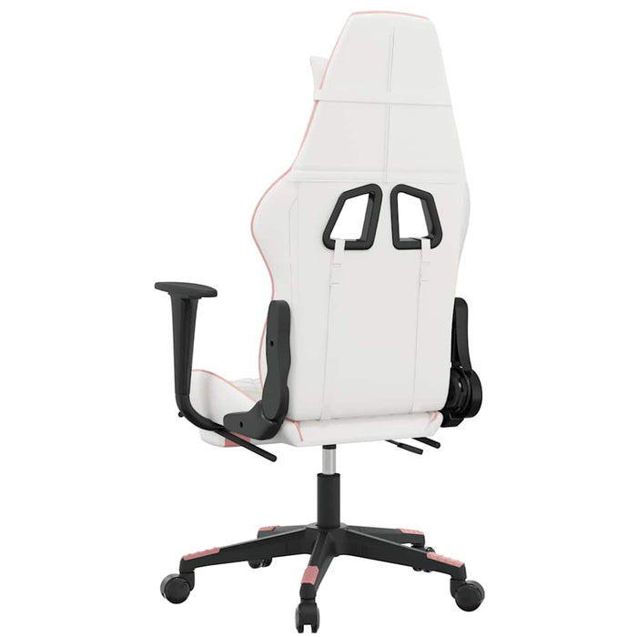 Scaun gaming de masaj/suport picioare, alb/roz, piele ecologică - WALTI WALTI