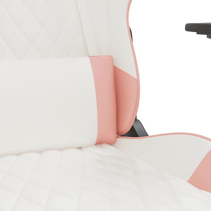 Scaun gaming de masaj/suport picioare, alb/roz, piele ecologică - WALTI WALTI
