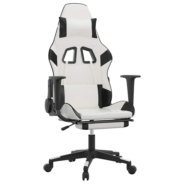 Scaun de gaming masaj/suport picioare alb/negru piele eco - WALTI WALTI
