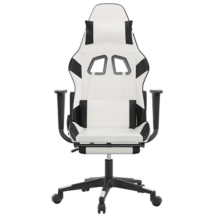 Scaun de gaming masaj/suport picioare alb/negru piele eco - WALTI WALTI