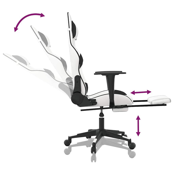 Scaun de gaming masaj/suport picioare alb/negru piele eco - WALTI WALTI