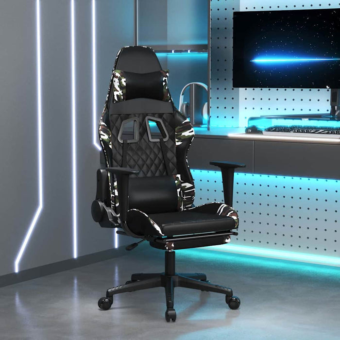 Scaun de gaming masaj/suport picioare negru/Camuflaj piele eco - WALTI WALTI