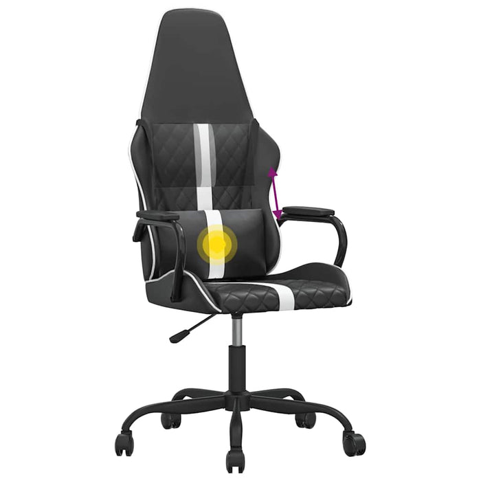 Scaun de gaming de masaj, alb și negru, piele ecologică WALTI